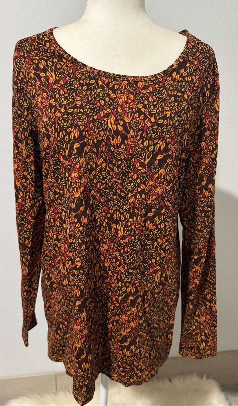 Peruvian Connection Brown design long sleeve cotton blend top XL
